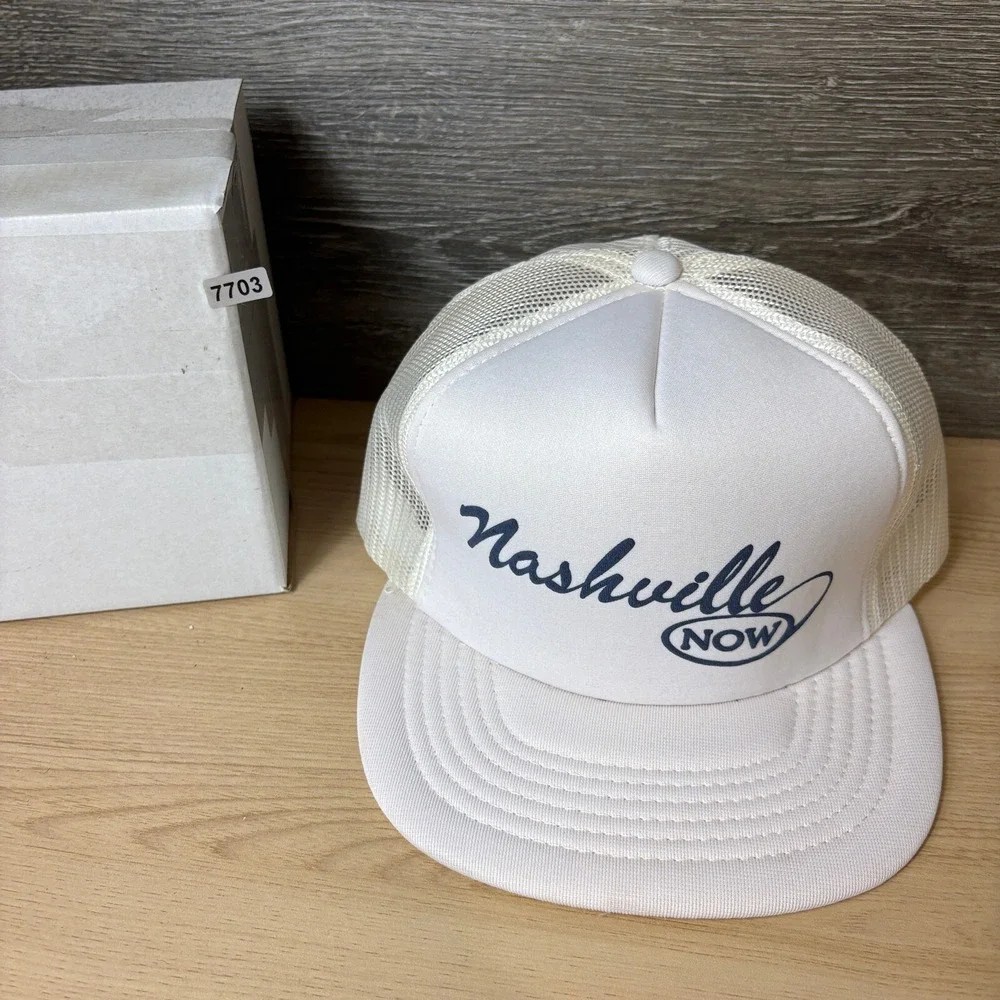 Vintage Nashville Now‎ Hat Cap Snap Back White Trucker Talk Show Adjustable 80s